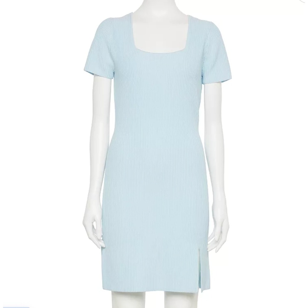 Madden Girl Womens Light Blue Ribbed Knit Square Neck Mini Dress NWT Size‎ M